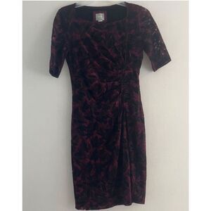 Maeve Dress Women Small Sz 6 Midi short sleeve wrap lace zip Burgundy velvet